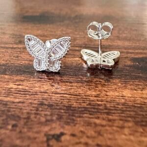 by Adina Eden Pave Baguette Butterfly Stud Earrings
